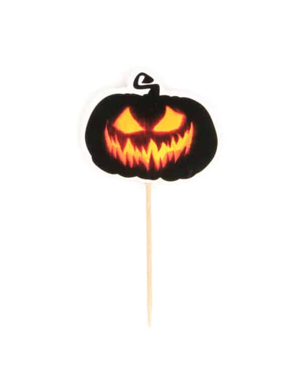 12 Kürbis-Piekser Halloween-Dekoration schwarz-orange 12cm