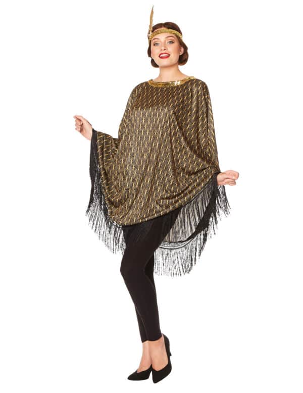 20er-Jahre Poncho Charleston-Damenkostüm braun-goldfarben