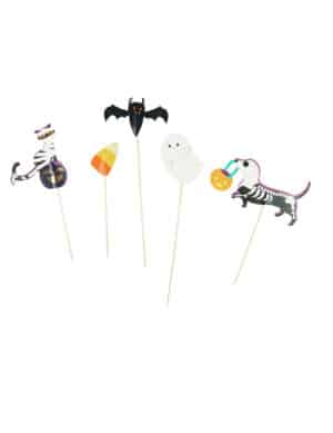 25 Halloween Cake Topper schwarz-weiss