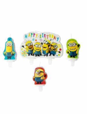 4 Kuchenkerzen Minions Geburtstag gelb-blau