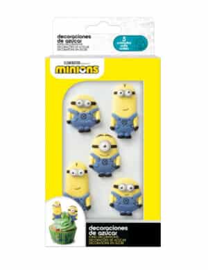 5 Minions-Zuckerfiguren 2D Essensdeko blau-gelb 19g