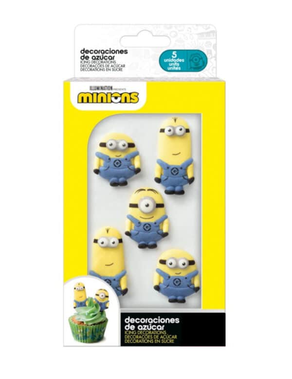 5 Minions-Zuckerfiguren 2D Essensdeko blau-gelb 19g