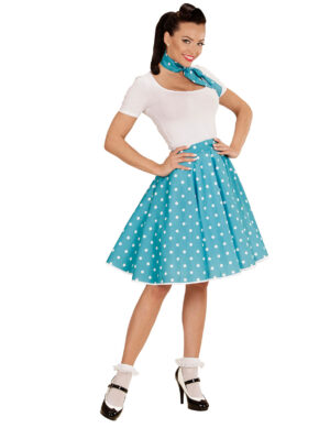 50er Jahre Petticoat-Rock und Halstuch Dots blau-weiss