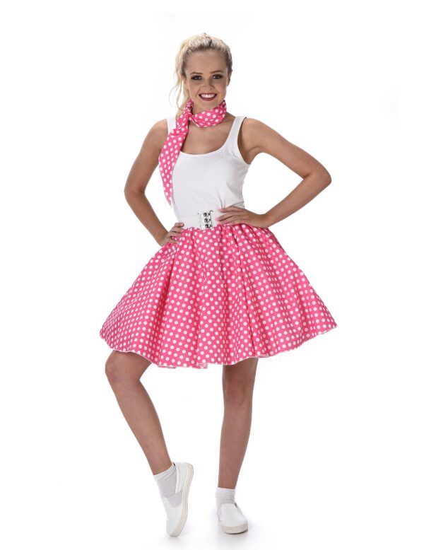 50er-Jahre Rockabilly Petticoat-Rock mit Halstuch pink-weiss