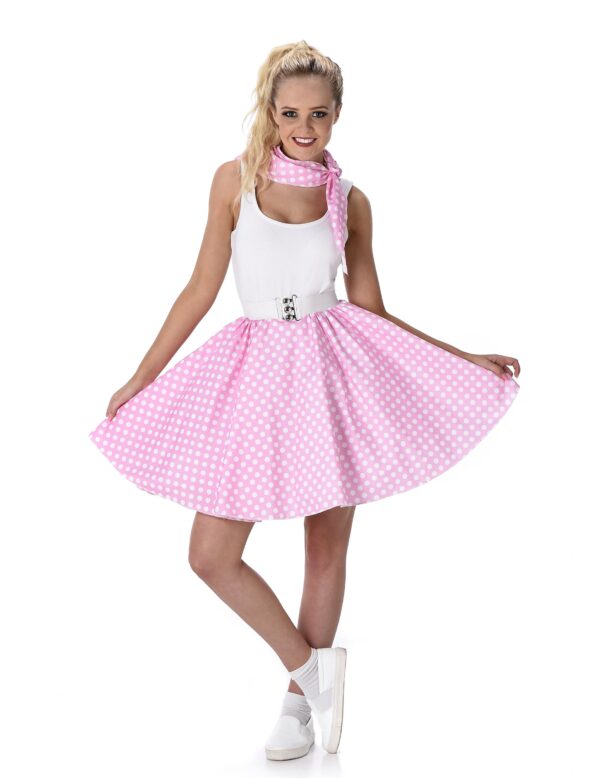 50er-Jahre Rockabilly Petticoat-Rock mit Halstuch rosa-weiss