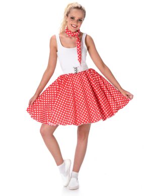 50er-Jahre Rockabilly Petticoat-Rock mit Halstuch rot-weiss