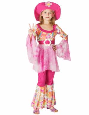 60er Hippie Kinderkostüm Flower Power pink-bunt