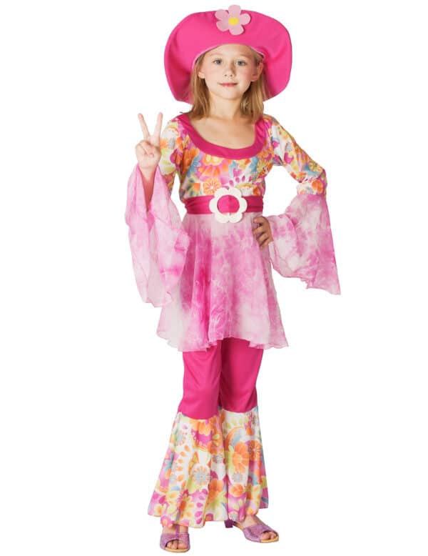 60er Hippie Kinderkostüm Flower Power pink-bunt