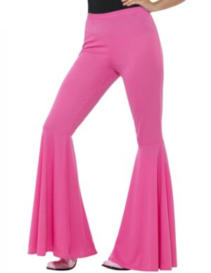 70er Disco Damen-Stretch-Schlaghose rosa