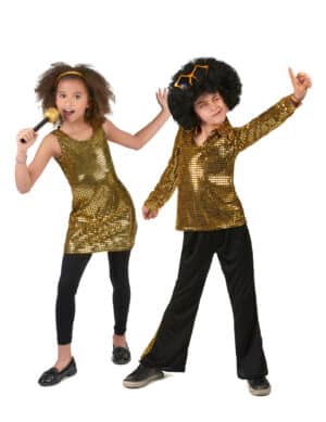 70er-Jahre-Paarkostüm für Kinder Disco Karneval schwarz-gold