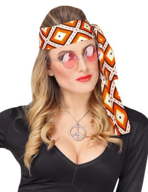 70er Jahre-Stirnband für Damen Karnevals-Accessoire orange-weiss