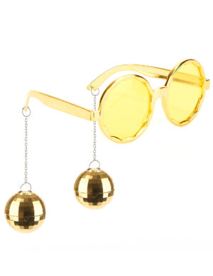 70er Spaßbrille mit Discokugeln gold