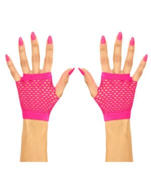 80er-Jahre Netzhandschuhe fingerlos neonpink