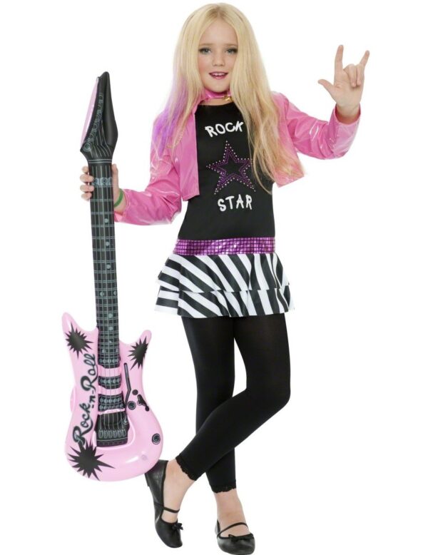 80er Rockstar Popstar Mädchen Kinderkostüm pink-schwarz-weiss