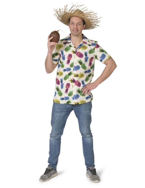 Ananas-Hemd für Herren Hawaii-Kostüm Fasching weiss-bunt