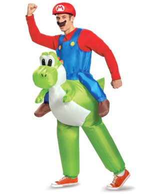 Aufblasbares Nintendo Huckepack-Kostüm Mario auf Yoshi Lizenzware grün-blau-rot