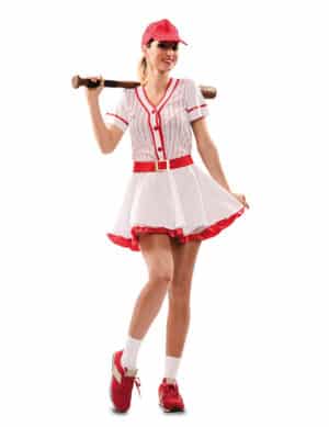 Baseballspielerin-Kostüm Sportliches Karneval-Kostüm für Damen weiss-rot