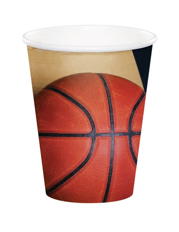 Basketball-Becher Sport-Mottoparty-Deko 8 Stück orange-gold 266ml