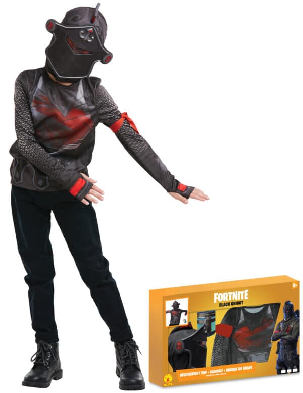 Black Knight-Kostümkoffer für Jugendliche Fortnite Faschingskostüm schwarz-rot