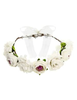 Blumenkrone Haarschmuck Hippie-Accessoire weiss 17 cm