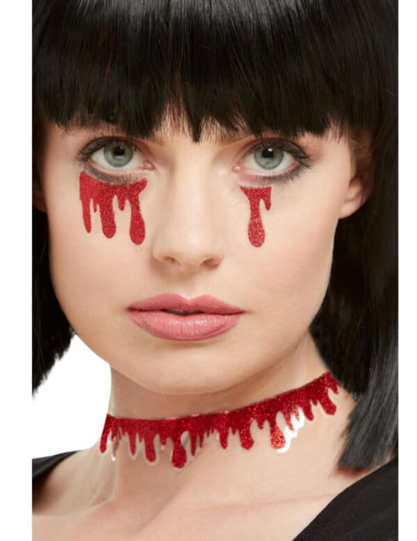 Blut-Sticker glitzernd Halloween-Make-up rot