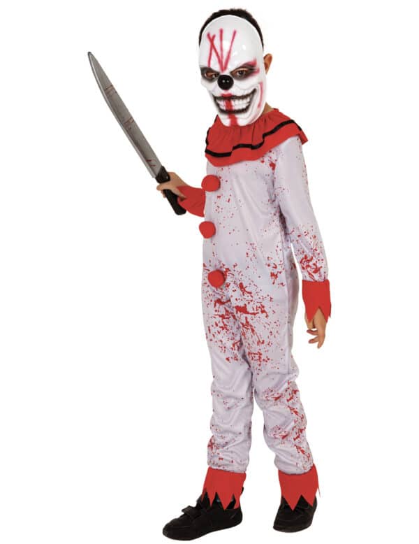 Blutbeflecktes Killerclown-Kostüm für Jungen Halloween-Kostüm weiss-rot