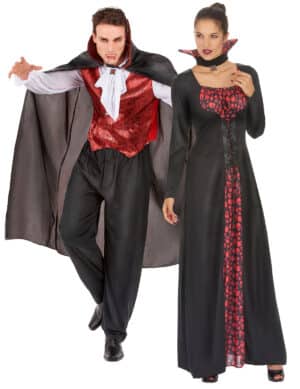 Blutdürstiges Vampirpärchen Halloween-Paarkostüm schwarz-rot-weiß