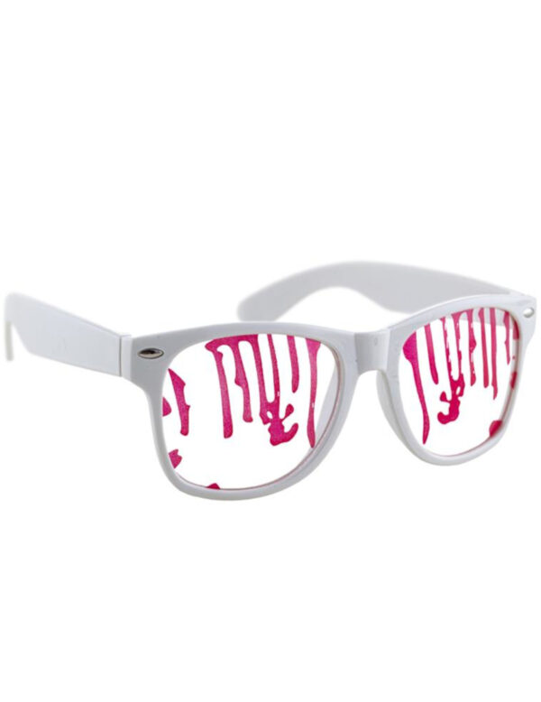 Blutige Halloween-Brille blutige Nerdbrille rot-weiss