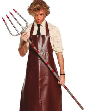 Blutige Heugabel Halloween-Accessoire silberfarben-rot 155 cm