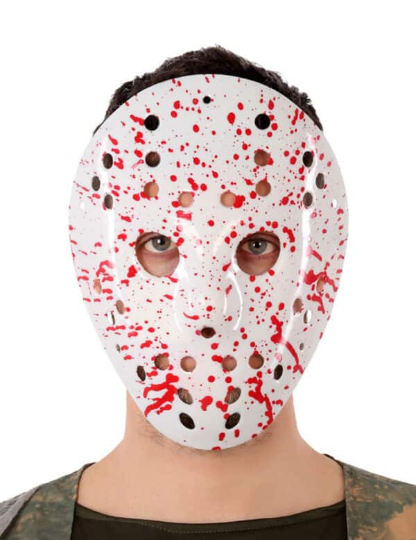 Blutige Hockey-Maske Halloween-Maske weiss-rot