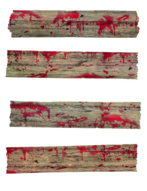 Blutige Holzbretter Halloween-Deko 4-teilig braun-rot 70x12cm