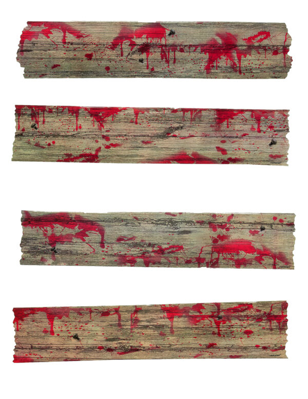 Blutige Holzbretter Halloween-Deko 4-teilig braun-rot 70x12cm