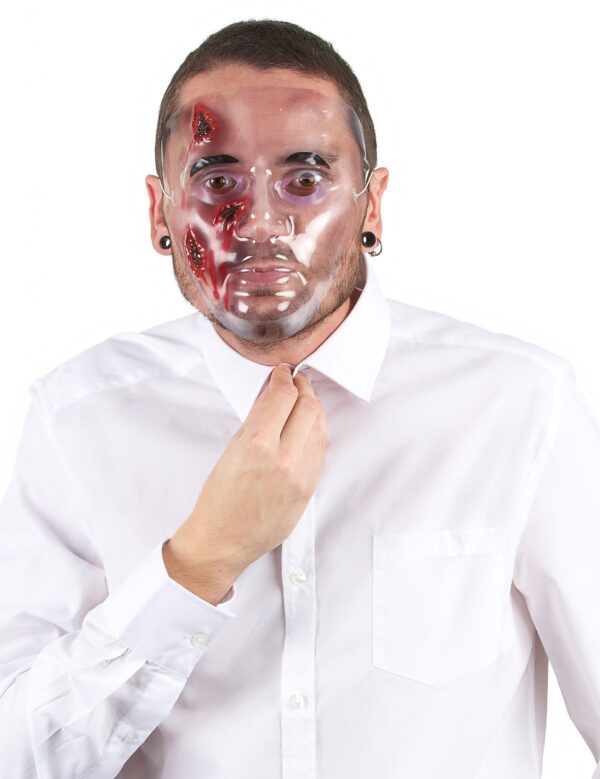 Blutige Maske mit offenen Wunden Halloween weiss-rot