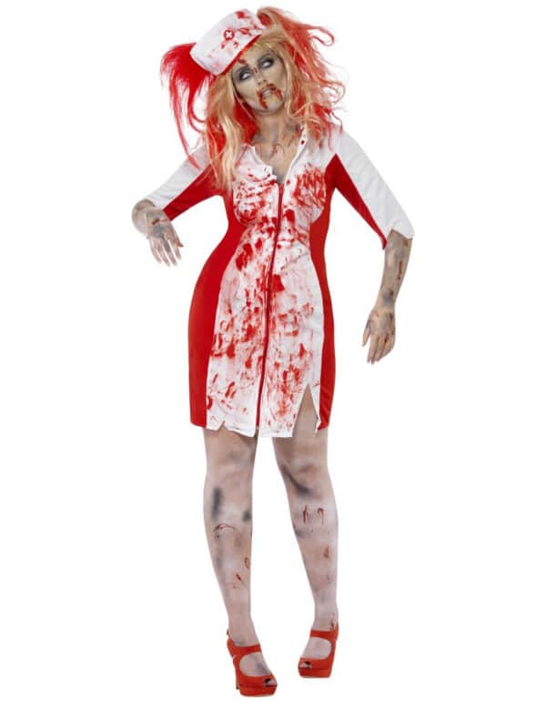 Blutige Zombie Krankenschwester Halloween Plus Size Damenkostüm rot-weiss