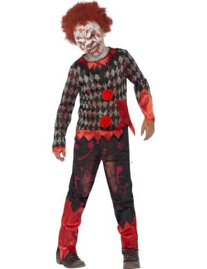 Blutiger Zombie-Clown Halloween Kinderkostüm rot-schwarz