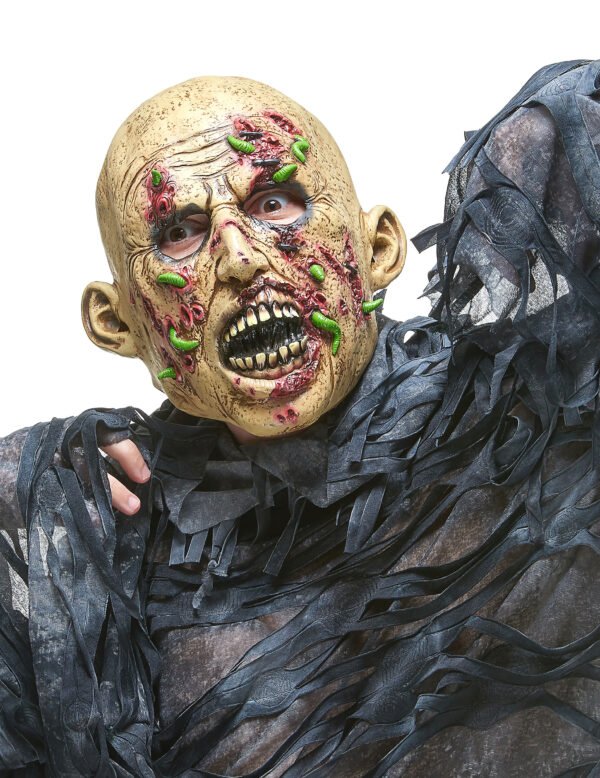 Blutiger Zombie Maske mit Maden bunt