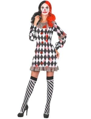 Blutiges Harlekin-Kostüm Halloweenkostüm für Damen schwarz-weiss