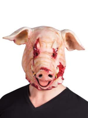 Blutiges Horror-Schwein Halloween-Maske rosa-rot