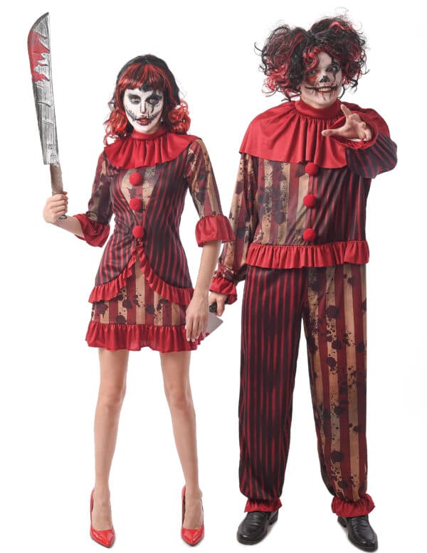 Blutiges Horrorclown-Pärchen Halloween-Paarkostüm rot-weiß