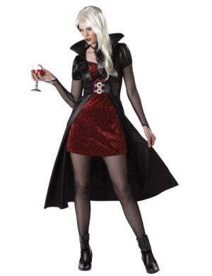 Blutrünstige Vampir Lady Halloween Damenkostüm schwarz-bordeaux