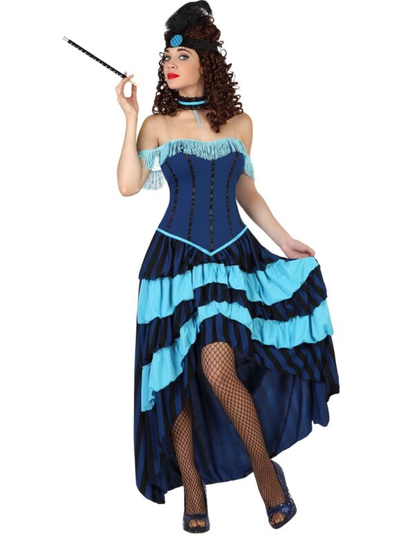 CanCan Saloon Showgirl Damenkostüm Wildwest blau