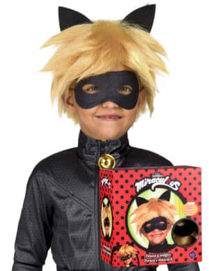 Cat Noir-Perücke und Maske für Kinder Miraculous Accessoires blond-schwarz