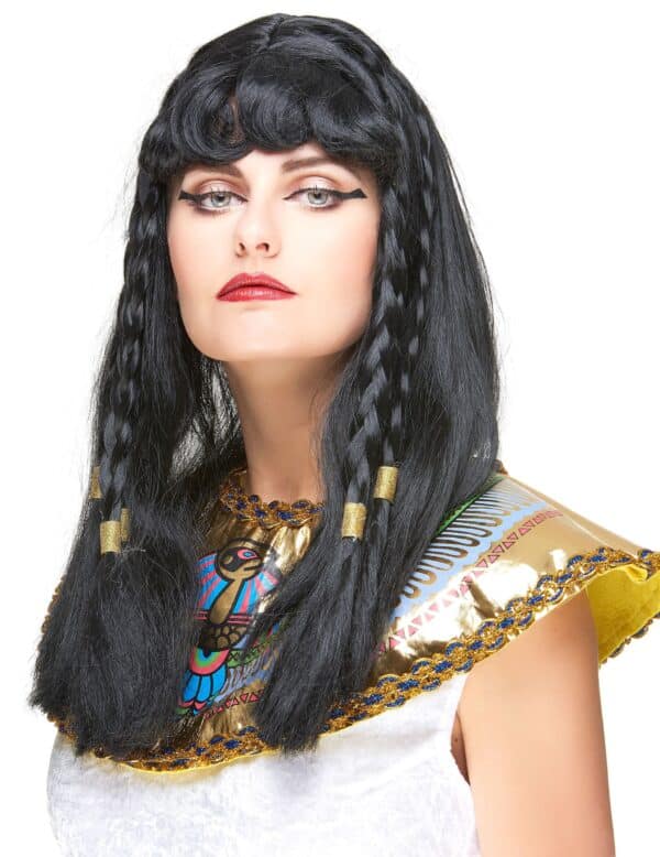 Cleopatra Perücke mit Zöpfen schwarz-gold