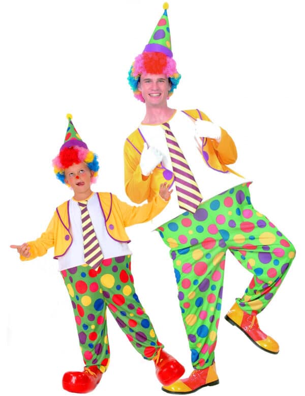 Clown-Paarkostüm für Vater und Sohn bunt