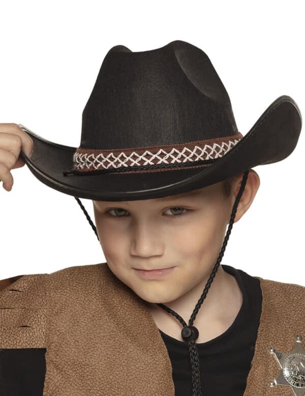 Cowboy-Hut mit Hutband für Kinder schwarz-braun