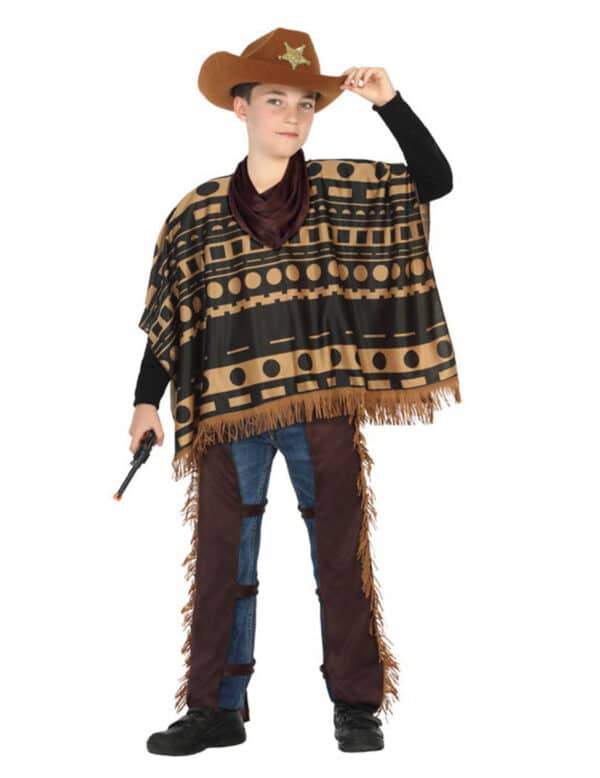 Cowboy-Kostüm für Jungen mit Poncho Faschingskostüm braun