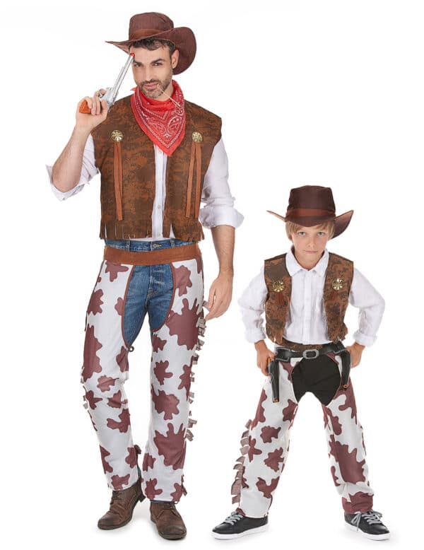 Cowboy Paarkostüm für Vater und Sohn braun-weiss