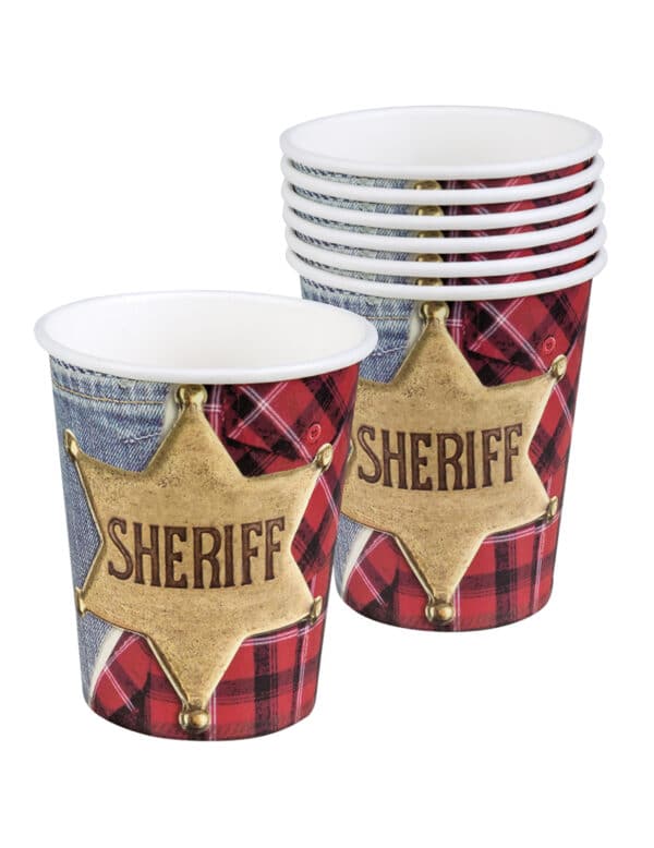 Cowboy-Trinkbecher Sheriff 6 Stück bunt 250ml