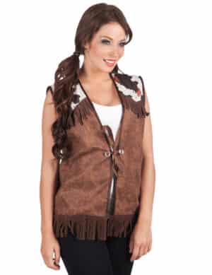 Cowgirl-Weste Western-Jacke mit Kuhflecken für Damen braun-weiss