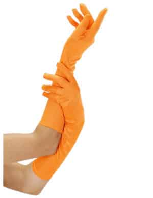 Damenhandschuhe lang Kostümaccessoire neonorange